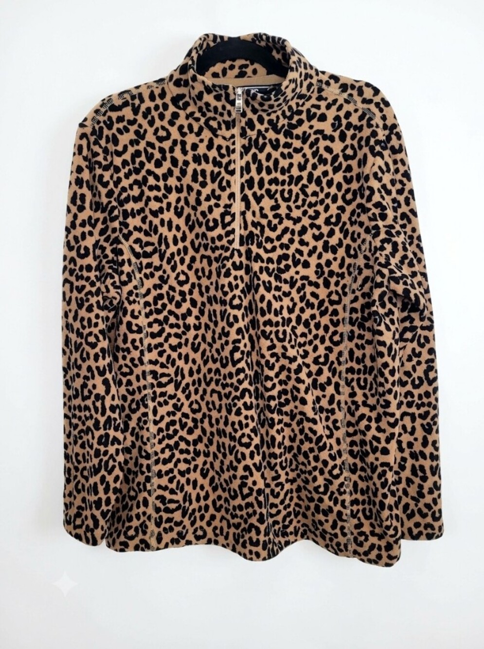 Lands' End Leopard Print Quarter-Zip Fleece Pullover - Size 18